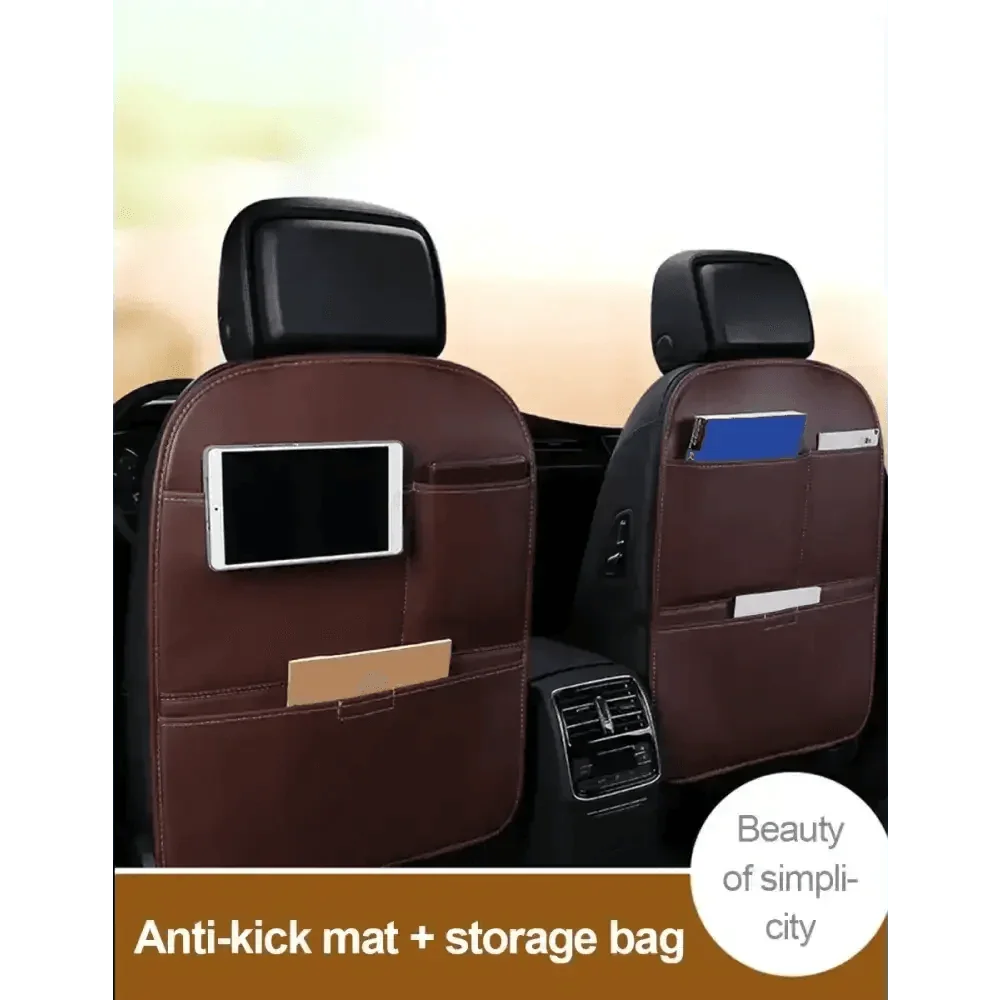 Brown Leather Car Seat Organizer Seametal Anti Kick Pad Car seat cover by DSERS
