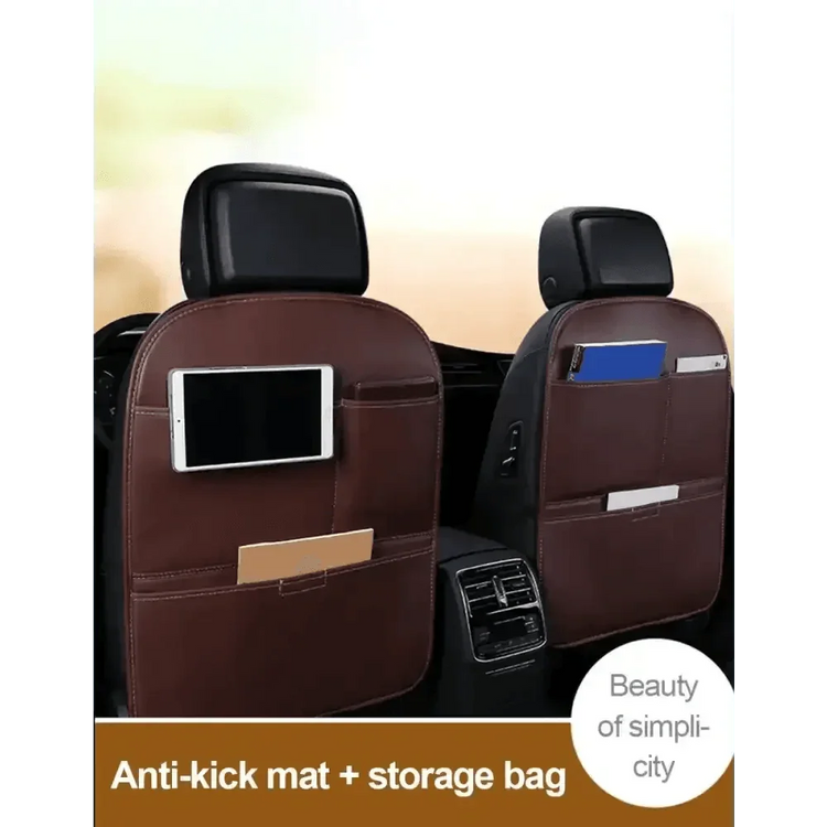 Brown Leather Car Seat Organizer Seametal Anti Kick Pad Car seat cover by DSERS