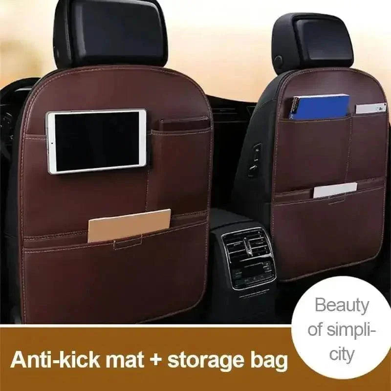 Brown Leather Car Seat Organizer Seametal Anti Kick Pad Car seat cover by DSERS