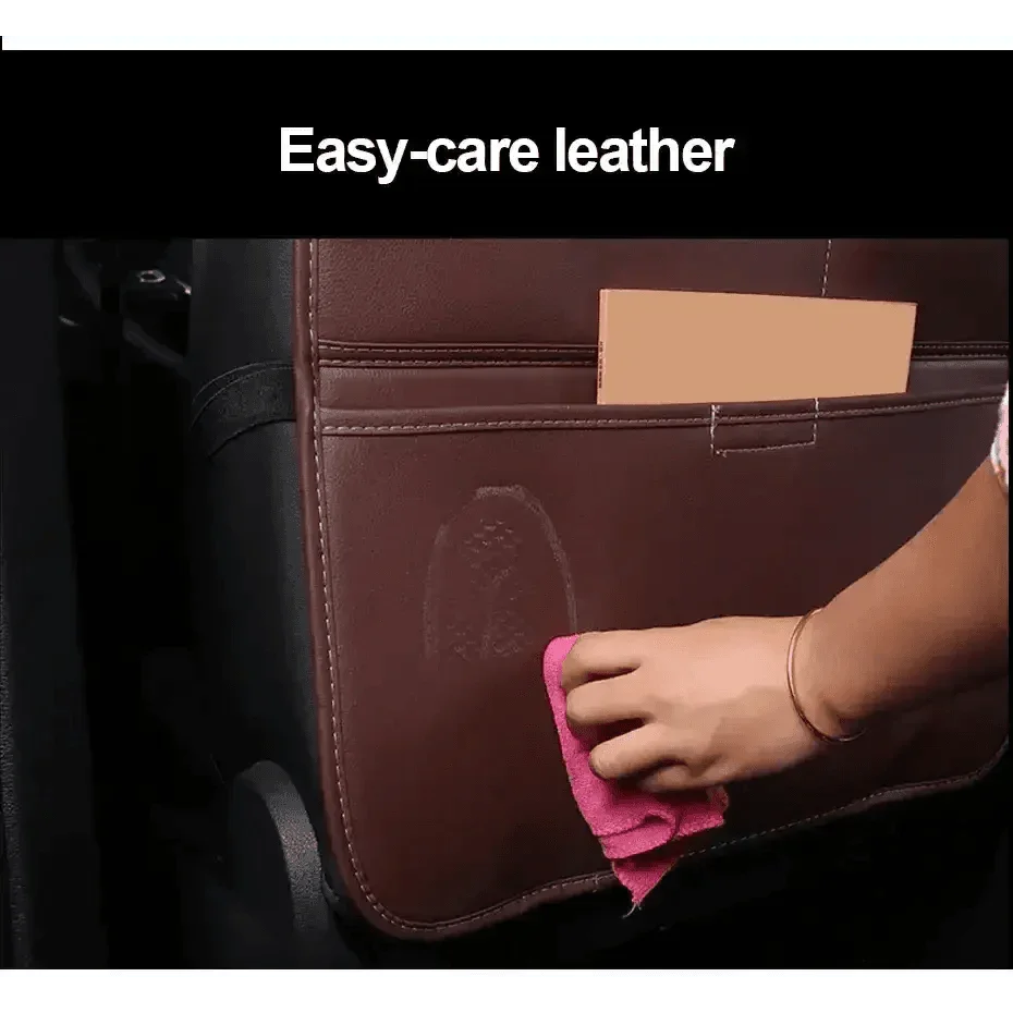 Brown Leather Car Seat Organizer Seametal Anti Kick Pad Car seat cover by DSERS