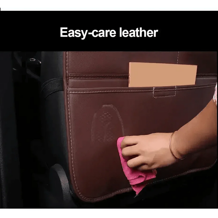 Brown Leather Car Seat Organizer Seametal Anti Kick Pad Car seat cover by DSERS
