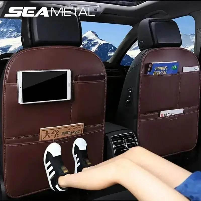 Brown Leather Car Seat Organizer Seametal Anti Kick Pad Car seat cover by DSERS