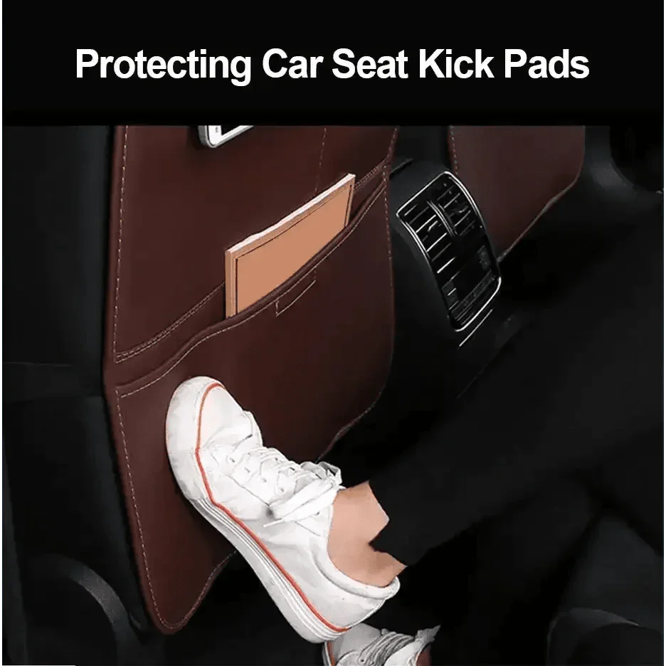 Brown Leather Car Seat Organizer Seametal Anti Kick Pad Car seat cover by DSERS