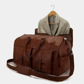 Brown Leather Duffel Bag Portable Garment Bag Trvel Garment Bag by CJ