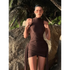 Brown Pleat Women Mini Vestidos Elegant Draped Ruched Turtleneck Sleeveless Slim Fit Dresses Summer Woman Club Party Short Dress women&