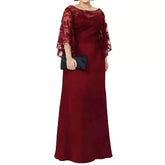 Burgundy Lace Evening Gown Long Sleeve Lace Bride Dress Floor Custom Size women&