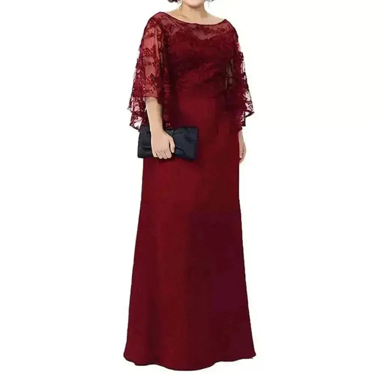 Burgundy Lace Evening Gown Long Sleeve Lace Bride Dress Floor Custom Size women&