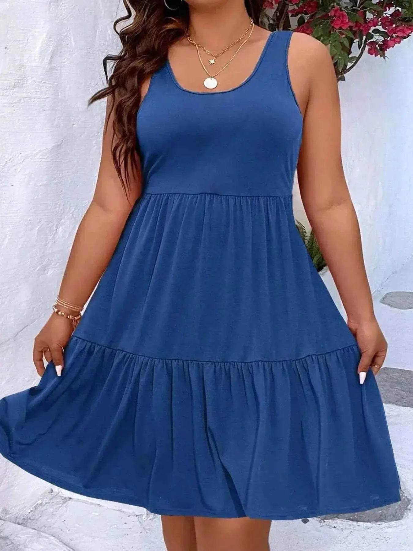 Plus Size Tiered Scoop Neck Tank Dress women Attire by Trendsi