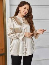 Plus Size Flounce Sleeve Band Collar Shirt women Attire by Trendsi