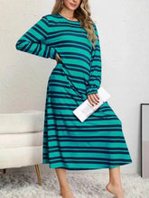 Plus Size Striped Round Neck Long Sleeve Tee Dress women Attire by Trendsi