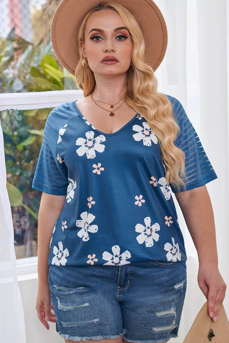 Plus Size V-Neck Raglan Sleeve Tee women Attire by Trendsi
