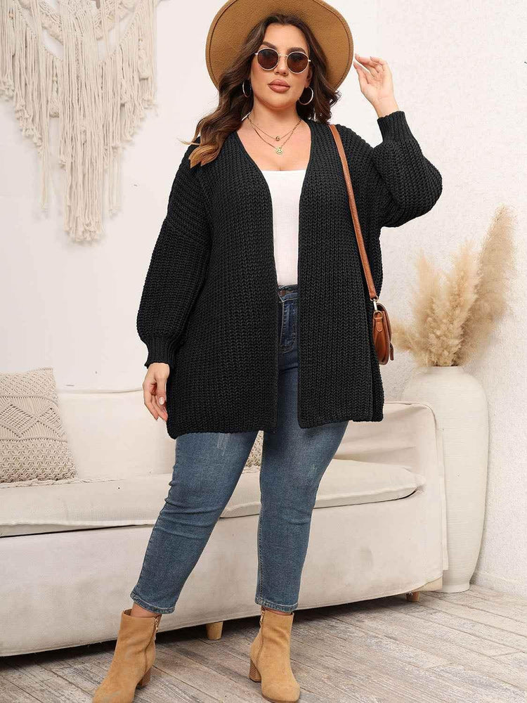Plus Size Open Front Dropped Shoulder Knit Cardigan women Attire by Trendsi
