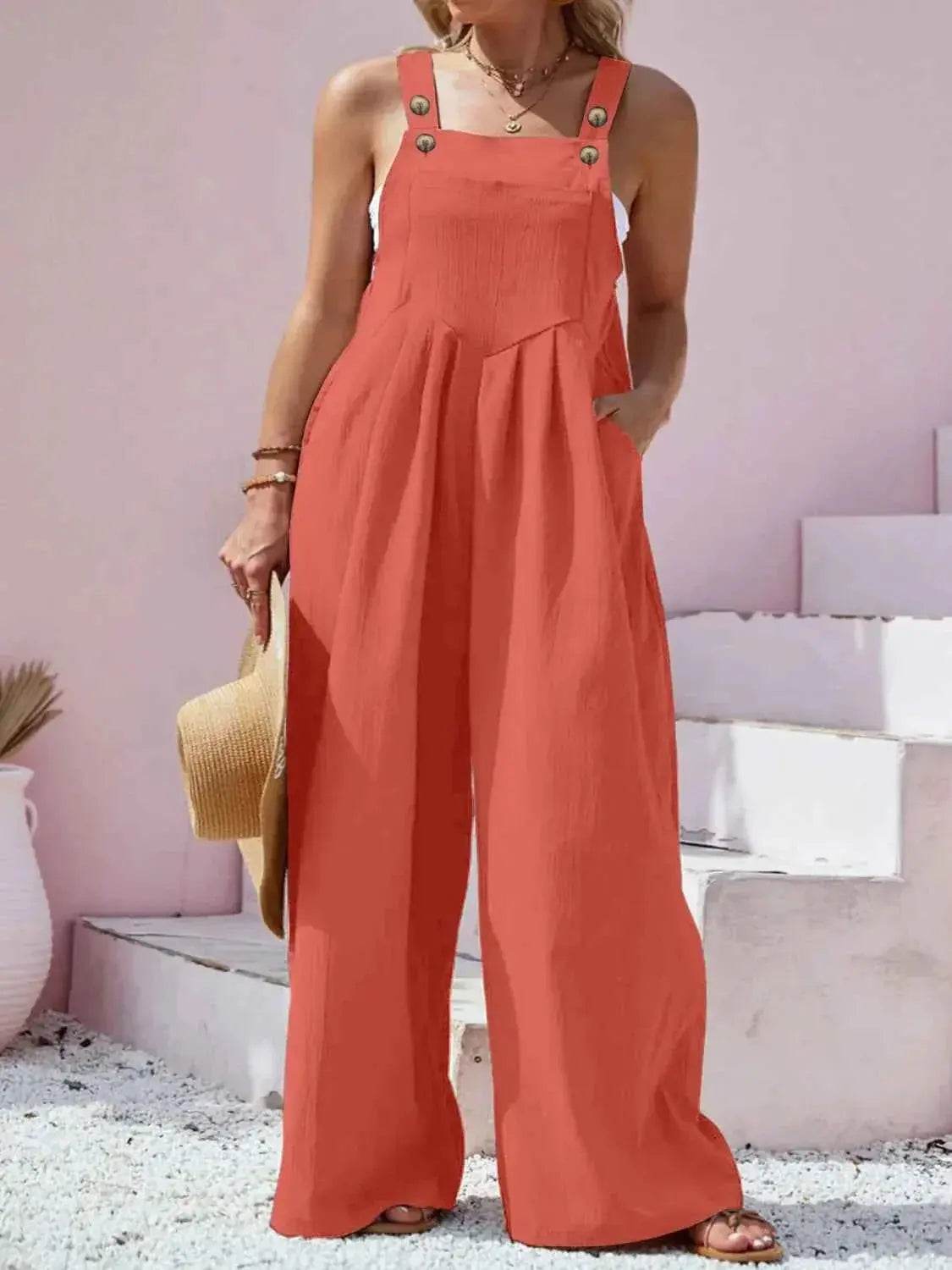 Plus Size Square Neck Wide Leg Overalls women Attire by Trendsi