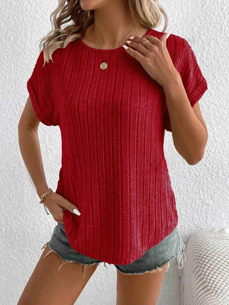 Plus Size Ribbed Texture Short Sleeve T-Shirt women Attire by Trendsi