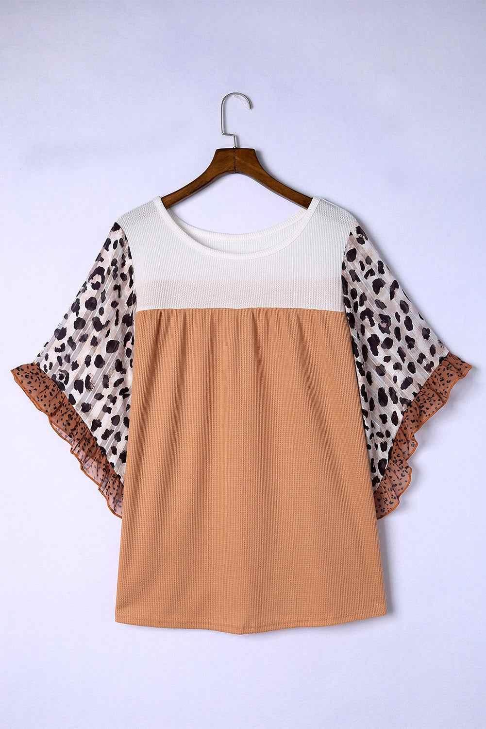 Plus Size Printed Color Block Ruffled Blouse women Attire by Trendsi