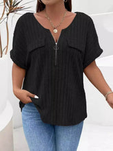 Plus Size Ribbed Half Zip Relaxed Fit T-Shirt women Attire by Trendsi