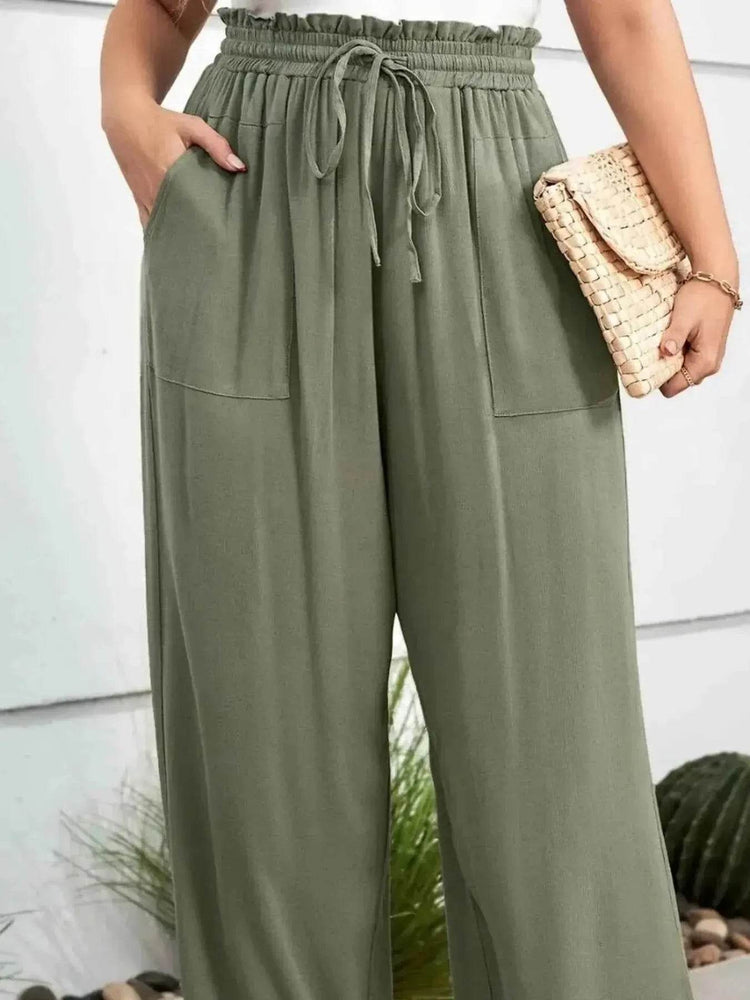 Plus Size High Waist Wide Leg Drawstring Pants women Attire by Trendsi