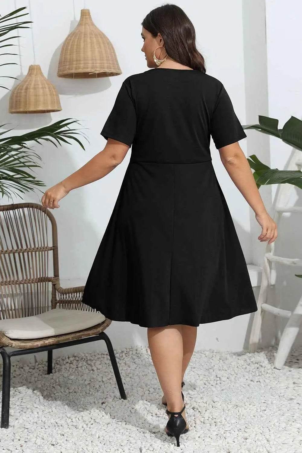 Plus Size Round Neck Openwork Dress women Attire by Trendsi