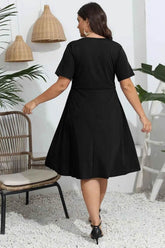 Plus Size Round Neck Openwork Dress women Attire by Trendsi