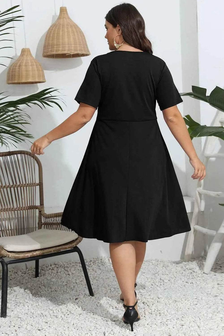Plus Size Round Neck Openwork Dress women Attire by Trendsi