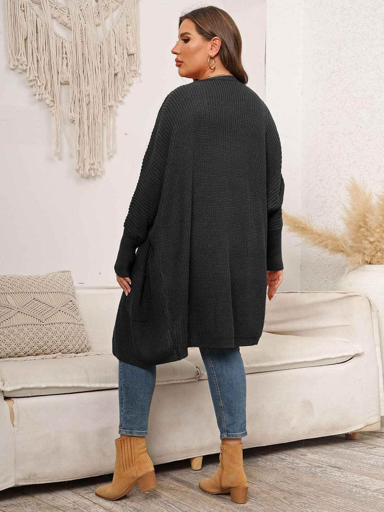 Plus Size Open Front Cardigan With Pockets women Attire by Trendsi