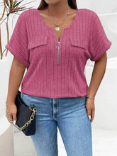 Plus Size Ribbed Half Zip Relaxed Fit T-Shirt women Attire by Trendsi