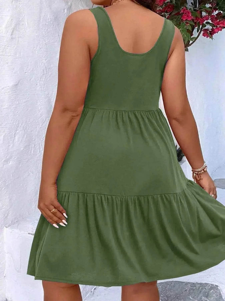 Plus Size Tiered Scoop Neck Tank Dress women Attire by Trendsi