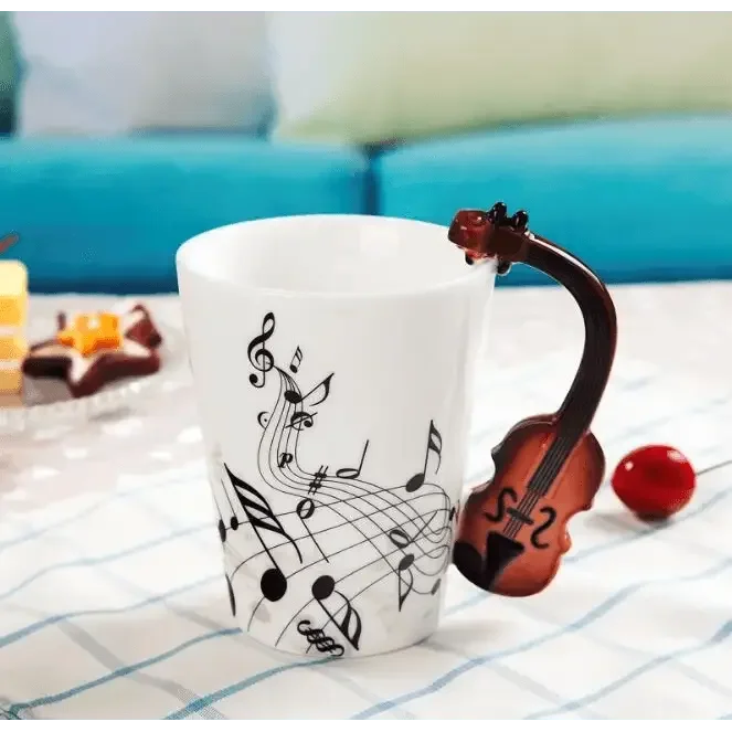 Creative Music Violin Style Guitar Ceramic Mug Coffee Tea Milk Stave Cups with Handle Coffee Mug Novelty Gifts Home Decor by Dropshee