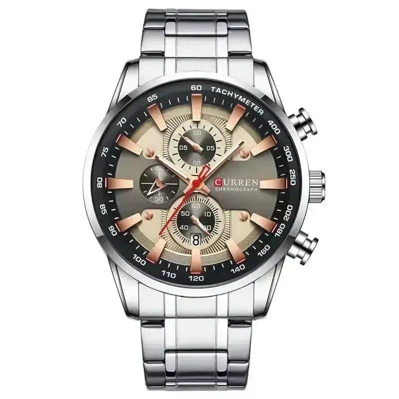 Curren Silver Blue Quartz Mens Watch men&