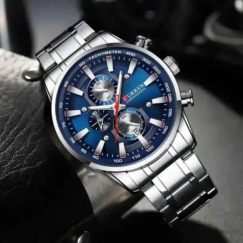 Curren Silver Blue Quartz Mens Watch men&