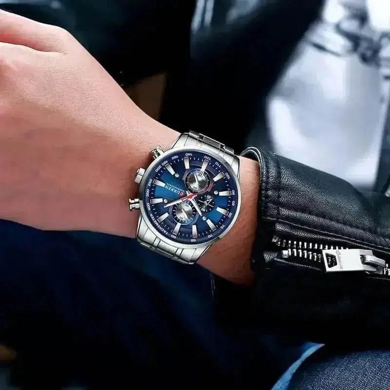 Curren Silver Blue Quartz Mens Watch men&