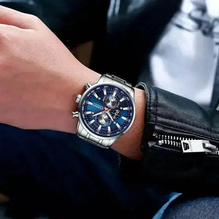 Curren Silver Blue Quartz Mens Watch men&