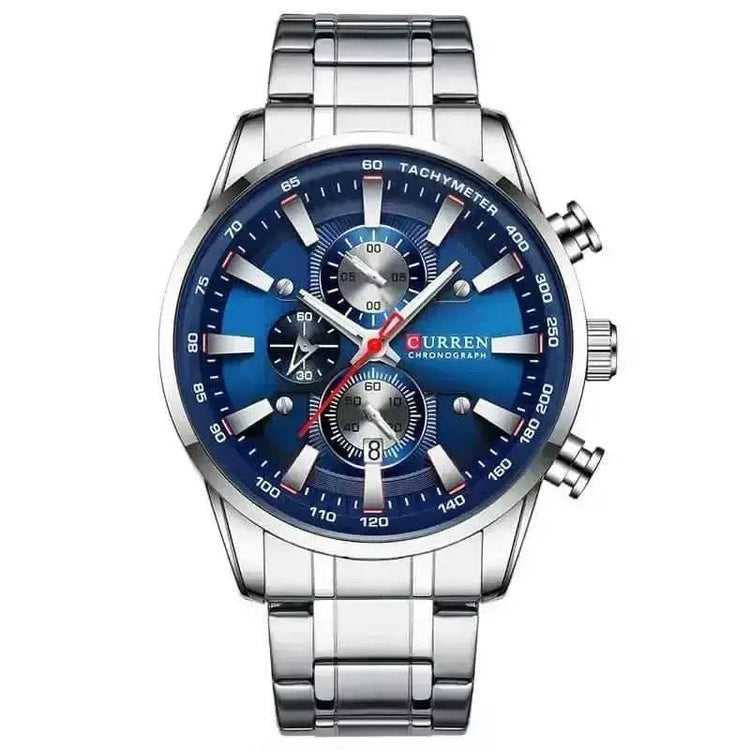 Curren Silver Blue Quartz Mens Watch men&