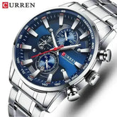 Curren Silver Blue Quartz Mens Watch men&