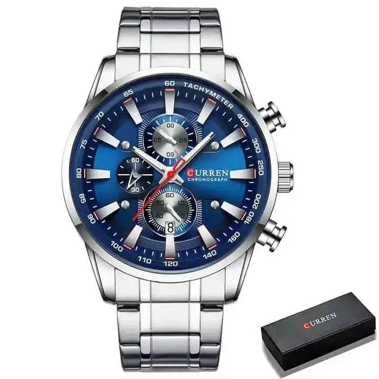 Curren Silver Blue Quartz Mens Watch men&