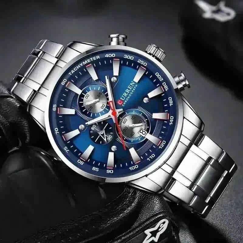 Curren Silver Blue Quartz Mens Watch men&