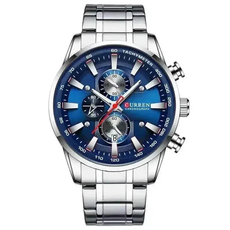Curren Silver Blue Quartz Mens Watch men&