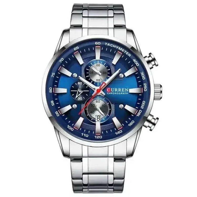 Curren Silver Blue Quartz Mens Watch men&