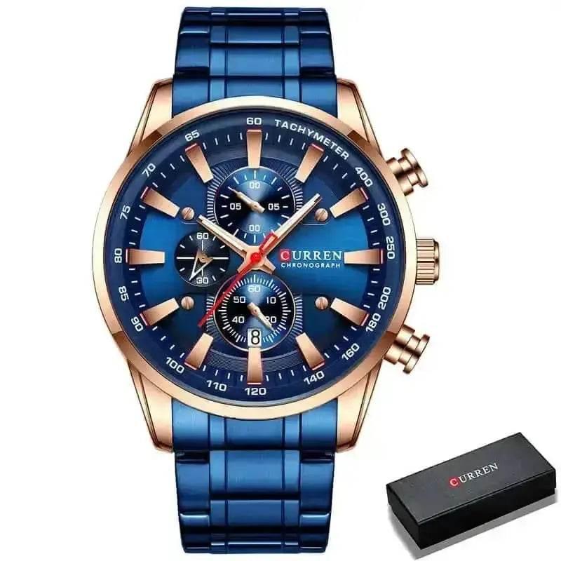 Curren Silver Blue Quartz Mens Watch men&