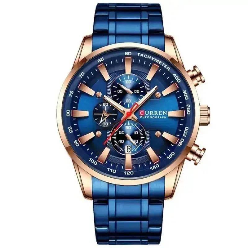 Curren Silver Blue Quartz Mens Watch men&