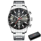 Curren Silver Blue Quartz Mens Watch men&