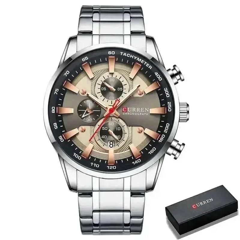 Curren Silver Blue Quartz Mens Watch men&