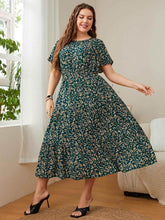 Honey Plus Size Floral Round Neck Short Sleeve Midi Dress women Attire by Trendsi