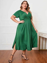 Honey Plus Size Short Sleeve Surplice Neck Midi Dress women Attire by Trendsi