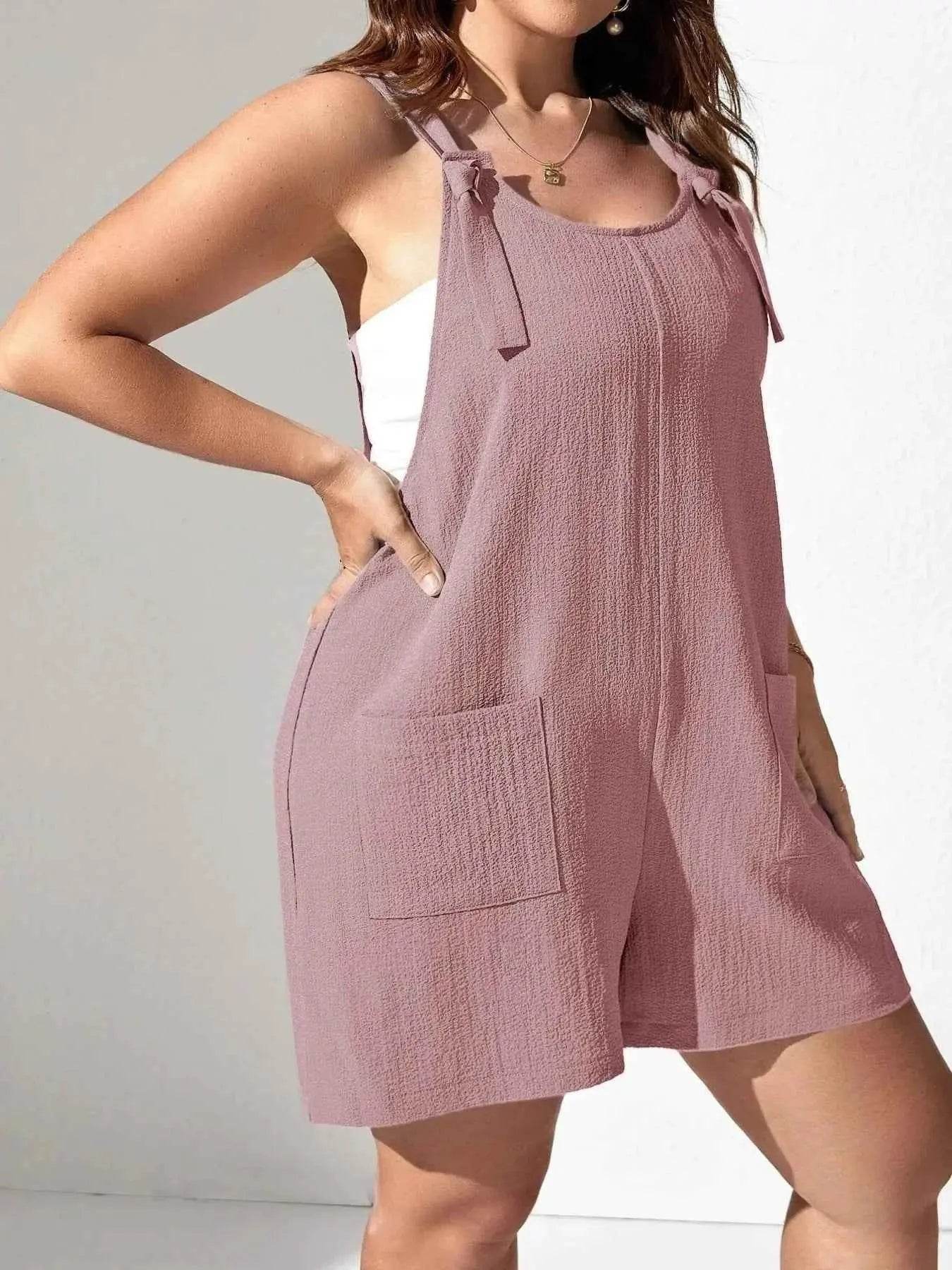 Plus Size Knotted Strap Romper with Pockets women Attire by Trendsi