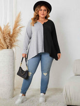 Honey Plus Size Contrast Notched Neck T-Shirt women Attire by Trendsi