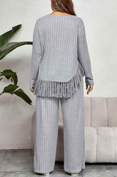 Honey Plus Size Tassel Hem Top and Pants Set women Attire by Trendsi
