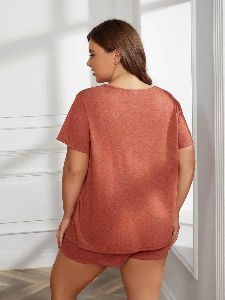 Plus Size Round Neck Short Sleeve Two-Piece Loungewear Set women Attire by Trendsi
