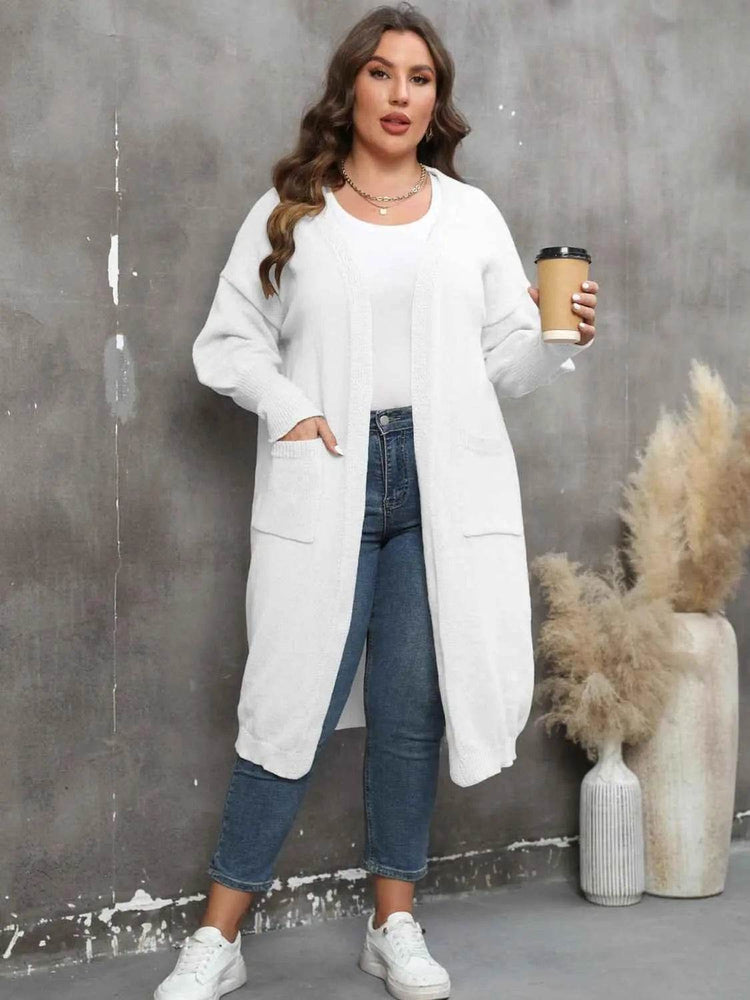 Plus Size Long Sleeve Pocketed Cardigan women Attire by Trendsi