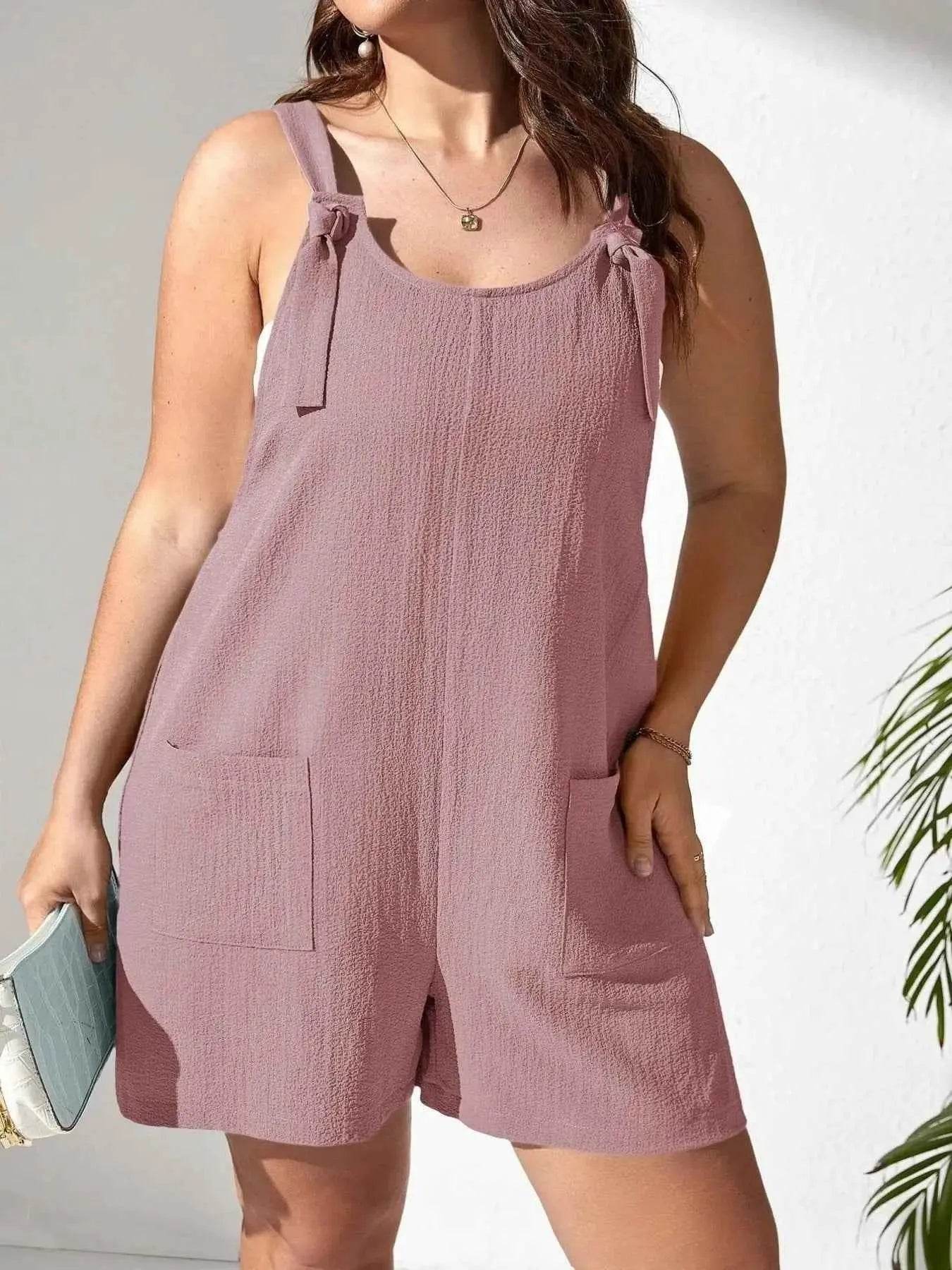 Plus Size Knotted Strap Romper with Pockets women Attire by Trendsi